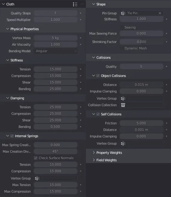 Cloth Simulate Settings