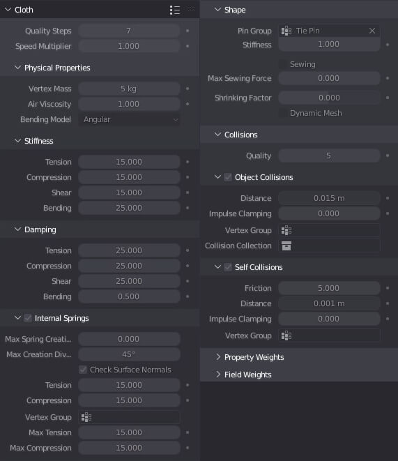 Cloth Simulate Settings